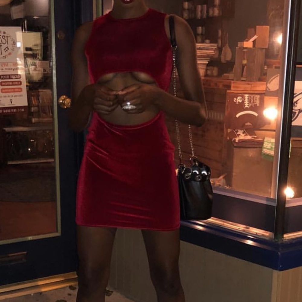 Red Velvet Cut Out Dress